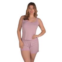 Pijama Feminino Malha Suede Canelado com Renda Baby Doll Verão Curto Rendinha Sexy Sensual Short Dool Noite Confortável