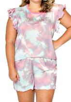 Pijama feminino manga curta algodão plus size amplo g1 ao g3