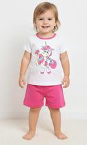 Pijama Feminino Manga Curta C/ Estampa Unicornio Algodão Nº 1 Ao 3