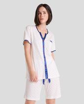 Pijama Feminino Manga Curta com Estampa de Bolinhas Azul Marinho Lohe Pijama Feminino Manga Curta com Estampa de Bolinhas Azul Marinho Lohe