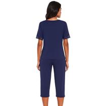 Pijama Feminino Manga Curta Detalhes Em Renda Calça Capri Poliamida Lupo