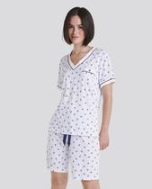 Pijama Feminino Manga Curta Estampa Âncoras Macio Azul Marinho Lohe Pijama Feminino Manga Curta Estampa Âncoras Macio Azul Marinho Lohe
