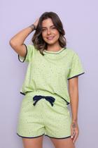 Pijama Feminino Manga Curta Margaridas Verde