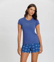 Pijama Feminino Manga Curta Mensageiro Dos Sonhos Azul