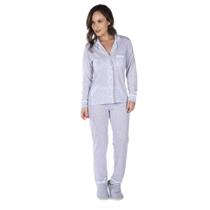 Pijama Feminino Manga Longa Calça Adulto Estilo Americano Soft Quentinho Inverno Victory Com Botão