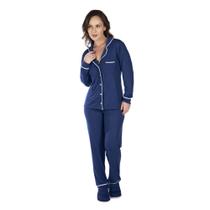 Pijama Feminino Manga Longa Calça Adulto Estilo Americano Soft Quentinho Inverno Victory Com Botão