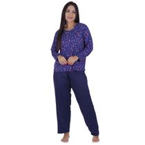 Pijama Feminino Manga Longa Comprido Estampado Inverno Frio