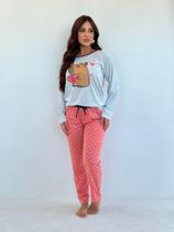 Pijama feminino manga longa inverno com cós estampado