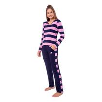 Pijama Feminino Manga Longa Inverno Visco Listrado