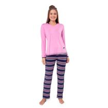 Pijama Feminino Manga Longa Inverno Visco Listrado