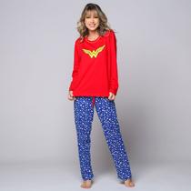 Pijama Feminino Manga Longa Mulher Maravilha