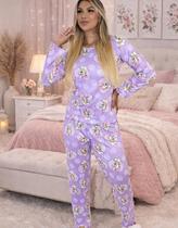 Pijama Feminino Manga Longa para Frio, Tecido Macio Estampado, Conjunto Feminino de Inverno