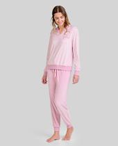 Pijama Feminino Micropolar com Listras Macio Rosa Queimado Lohe Pijama Feminino Micropolar com Listras Macio Rosa Queimado Lohe