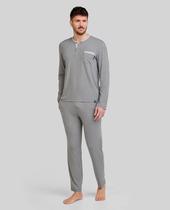 Pijama Feminino Modal Aberto com Perna Larga Cinza Lohe Pijama Feminino Modal Aberto com Perna Larga Cinza Lohe