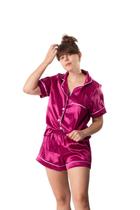 Pijama Feminino Modelo Americano em Cetim Gloss Toque de Seda Luxo