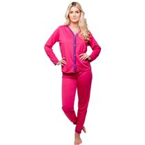 Pijama Feminino Modelo Americano Manga Comprida Liso Diones