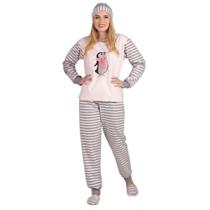Pijama Feminino Moletinho De Inverno Flanelado Quentinho Blusa e Calça Longa Estampado Confortável