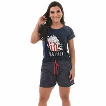 Pijama Feminino NetFlix Manga Curta Baby Doll Perola Pijamas