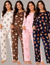 Pijama Feminino Peluciado Quentinho para Inverno Frio Tecido Soft Fleece Sortido Pijama Feminino Peluciado Quentinho para Inverno Frio Tecido Soft Fleece Sortido
