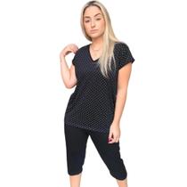 Pijama Feminino Pescador Adulto Estampa Poá, roupa de dormir confortável bermuda senhora Pijama Feminino Pescador Adulto Estampa Poá, roupa de dormir confortável bermuda senhora