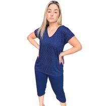 Pijama Feminino Pescador Adulto Estampa Poá, roupa de dormir confortável bermuda senhora