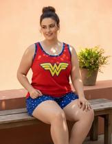 Pijama Feminino Plus Size Adulto Personagem Baby Dool Regata Shorts Curto Macio Confortável