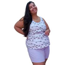 Pijama Feminino Plus Size algodão Short, Regata Bata - Turbulência Modas