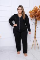 Pijama Feminino Plus Size Americano Aberto de Botões Inverno