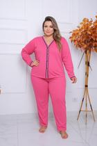 Pijama Feminino Plus Size Americano Aberto de Botões Inverno