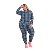 Pijama Feminino Plus Size Inverno Flanelado Comfortável Pijama Feminino Xadrez Listras
