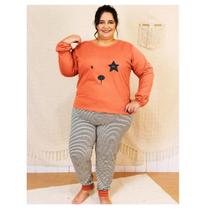 Pijama Feminino Plus Size Laranja - Oficina do Pijama