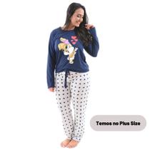 Pijama Feminino Plus Size Longo Inverno Frio Blusa e Calça