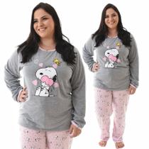 Pijama Feminino Plus Size Longo Inverno Frio Blusa e Calça