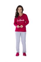 Pijama Feminino Plus Size Para Inverno Manga Longa Canelado