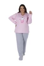 Pijama Feminino Plus Size Para Inverno Manga Longa Canelado