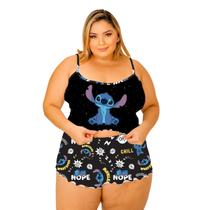 Pijama Feminino Plus Size Stitch Conjunto Baby Doll Curto