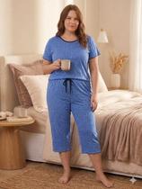 Pijama Feminino Plus Size Suede Capri Pescador 44 Ao 54 Luxo Cor:Azul EstrelaTamanho:44 Pijama Feminino Plus Size Suede Capri Pescador 44 Ao 54 Luxo Cor:Azul EstrelaTamanho:44