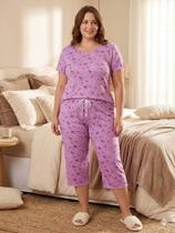 Pijama Feminino Plus Size Suede Capri Pescador 44 Ao 54 Luxo Cor:LilasTamanho:46