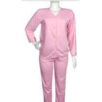 Pijama Feminino Plus Síze XGG Inverno Aberto Botão Adulto Conforto Blusa Manga Longa Malha Tecido liso