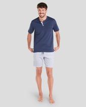 Pijama Feminino Quadriculado Macio Azul Marinho Lohe
