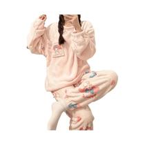Pijama Feminino Quente E Grosso De Flanela Hello Kitty Veludo Desenho Animado Casual Calças Para