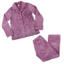 Pijama Feminino Recco Longo Fleece Comfort Botão Rosa - 1508