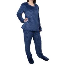 Pijama Feminino Recco Longo Fleece Luar Azul - 1527