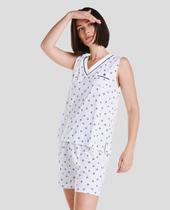 Pijama Feminino Sem Mangas com Estampa de Âncoras Azul Marinho Lohe Pijama Feminino Sem Mangas com Estampa de Âncoras Azul Marinho Lohe