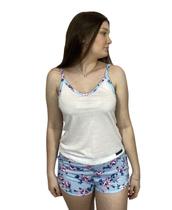 Pijama Feminino - Short Floral Regata branca