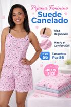 Pijama Feminino Suede Canelado Alça Regulável Plus Size do P ao 56 Short Doll Confortável