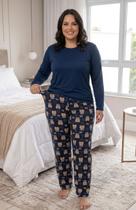 Pijama Feminino Suede Outono Inverno Plus Size ate 54 Cor:Azul MarinhoTamanho:54 Pijama Feminino Suede Outono Inverno Plus Size ate 54 Cor:Azul MarinhoTamanho:54
