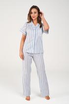 Pijama Feminino Toque De Seda Americano Listrado
