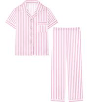 Pijama feminino Umeyda, seda, cetim, listras, rosa, XXL