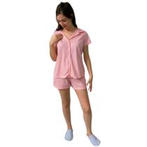Pijama Feminino Verão Blusa Abertura Botão Shorts Poá Plus Size até G5 Ao G7